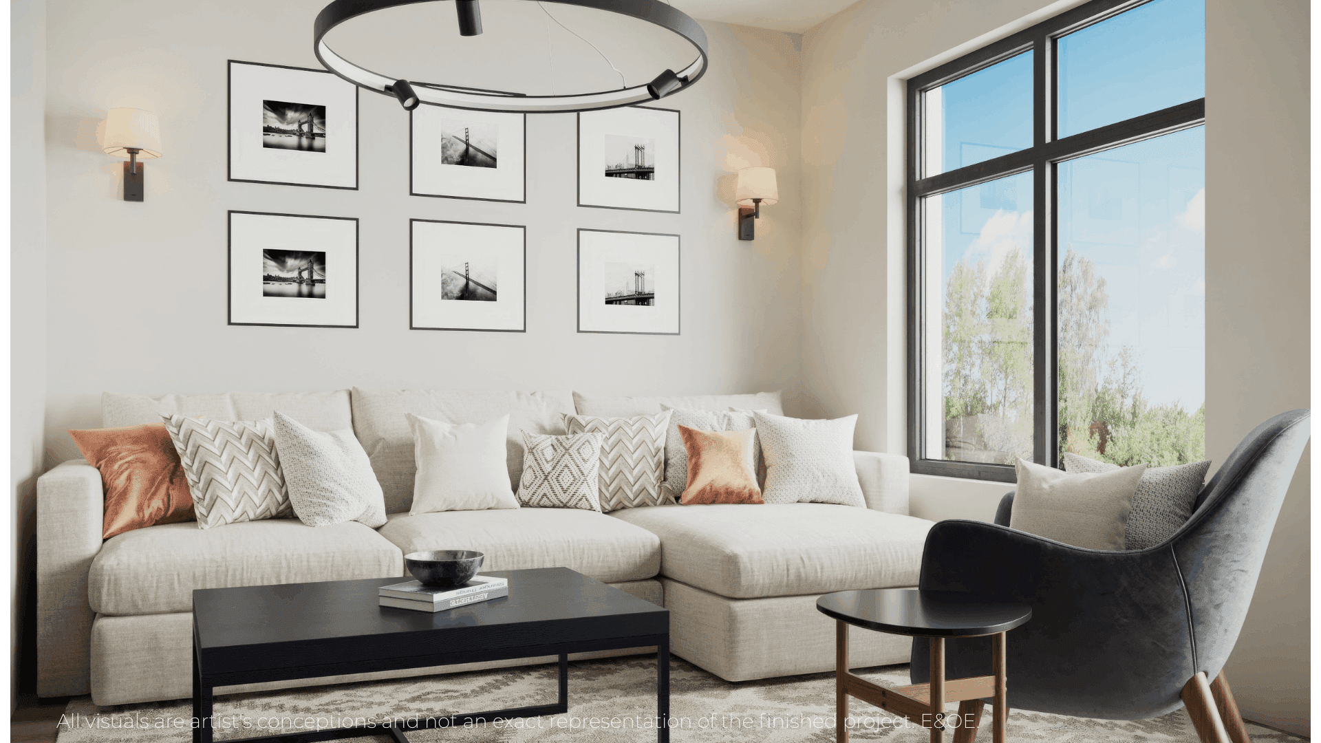 Bright living room in Warbler Place residence Niagara