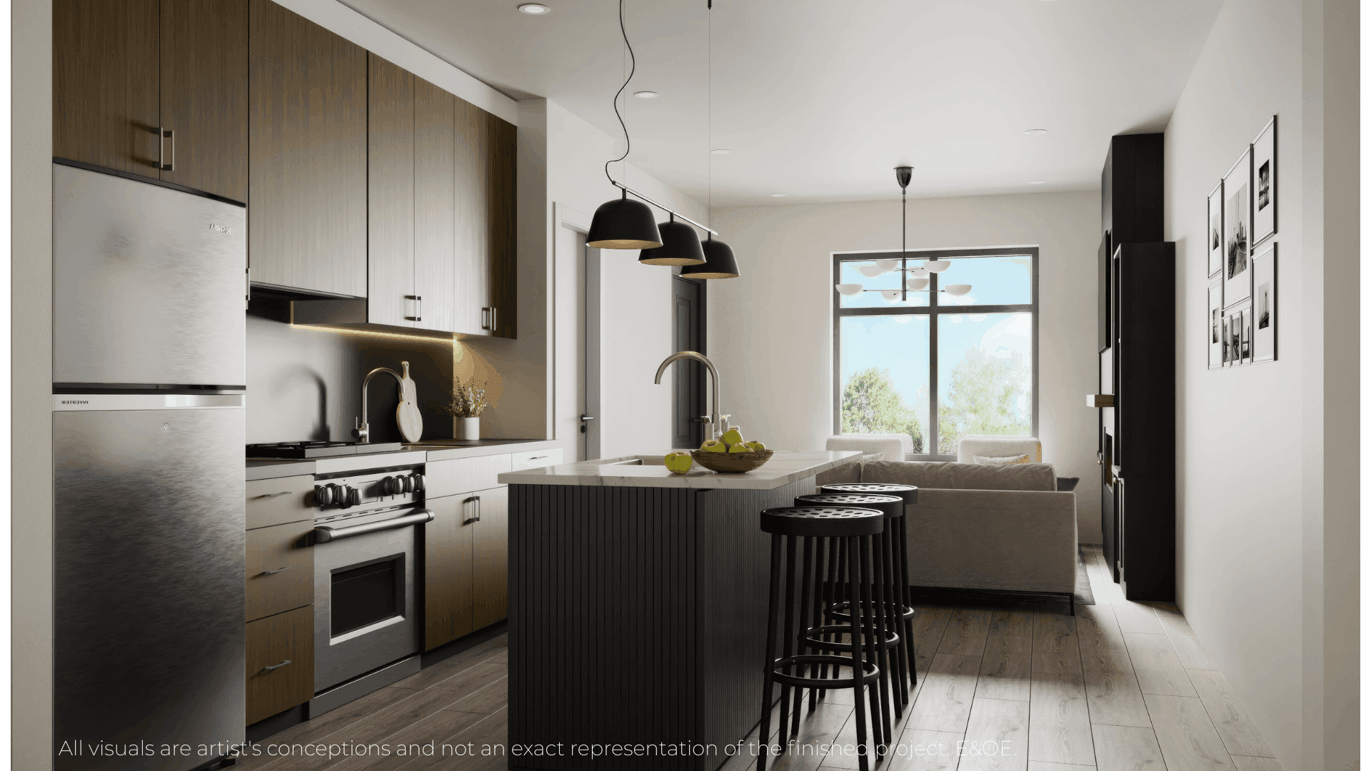 Kitchen with island at Warbler Place townhouse