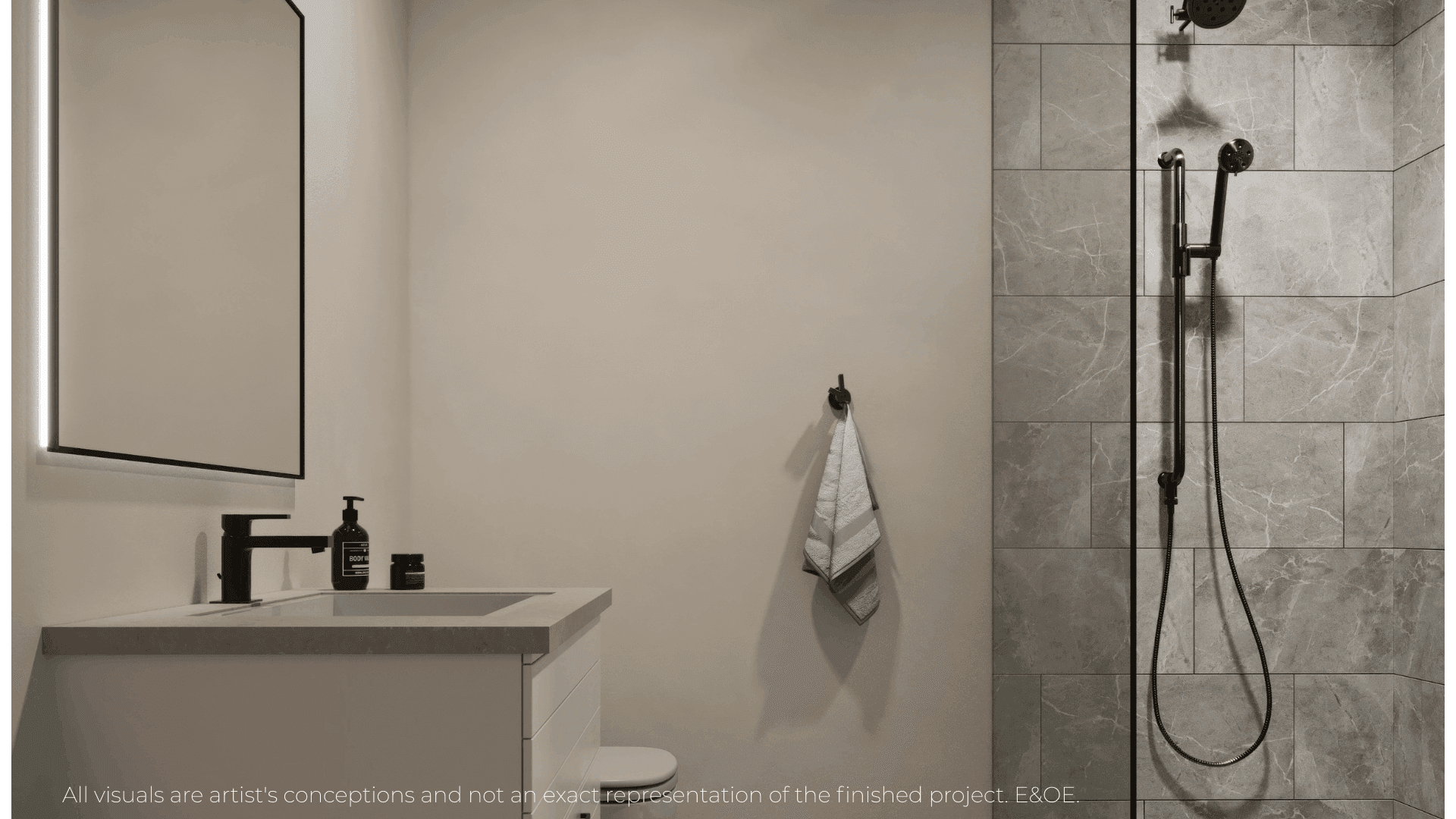 Minimalist bathroom at Warbler Place condo