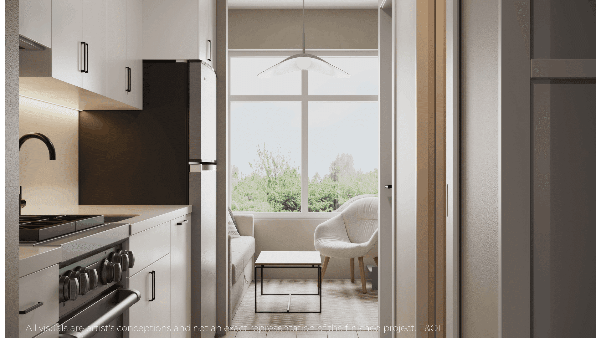 Studio kitchen at Warbler Place condo Welland Ontario